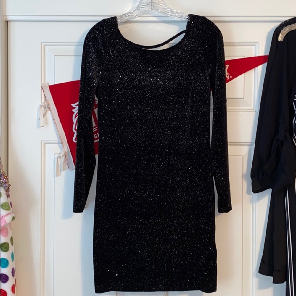 G by Guess long sleeve black scoop back dress